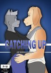 absurd_res anthro athletic canid canine catchingup codyf0xx comic cover cover_art cover_page duo english_text felid feline hi_res hug liam_(codymathews) male male/male mammal noah_(codymathews) romance_novel slim text