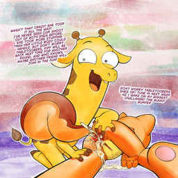 2_horns 4_fingers after_anal after_sex anthro anthro_on_anthro anus black_eyebrows black_eyes bodily_fluids brown_body brown_fur brown_hooves brown_horn brown_tail brown_tail_tuft brown_tongue buckteeth cloven_hooves cum cum_from_ass cum_in_ass cum_inside cum_on_hand cum_on_leg cum_pool dialogue duo eyebrows female female_anthro fingers fur gaping gaping_anus genital_fluids genitals hooved_fingers hooves horn humanoid_genitalia humanoid_vulva kneeling leaning leaning_forward lying male male/female male_anthro multicolored_body multicolored_fur nude nude_anthro nude_female nude_male on_front open_mouth open_smile orange_body orange_ears orange_fur orange_tail ossicone pawpads pink_pawpads purple_text smile snout spread_anus spreading tail tail_tuft teeth text tongue tuft two_tone_body two_tone_fur two_tone_tail vaginal_fluids vulva yellow_body yellow_fur yellow_tail young young_anthro young_female young_male young_on_young drockdraw disney kiff_(series) darryn_gherkinheim kiff_chatterley giraffe giraffid mammal rodent sciurid tree_squirrel 2026 english_text hi_res