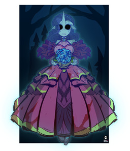 anthro black_eyes blood blood_on_dress bodily_fluids bouquet clothing dress fangs female flower flower_bouquet hair horn pink_clothing pink_dress plant purple_hair solo teeth void_eyes white_body redxbacon friendship_is_magic hasbro my_little_pony mythology rarity_(mlp) equid equine ghost mammal mythological_creature mythological_equine spirit unicorn absurd_res hi_res