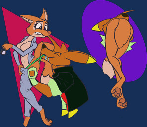 anthro bottomwear bottomwear_down butt clothed clothing clothing_pull duo eyewear female fingerless_gloves glasses gloves handwear jacket male male/female pants pants_down partially_clothed thong thong_pull topwear underwear underwear_pull vore chaoshetra dreamworks the_bad_guys cyote diane_foxington canid canine canis coyote fox mammal alpha_channel hi_res