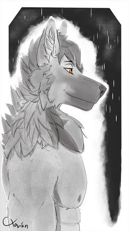 abstract_background anthro hair male mane neck_tuft nipples raining side_view solo tuft cxevion canid canine mammal maned_wolf 9:16 hi_res