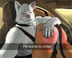 anthro ass_up balls blush butt butt_slap car_interior duo fur genitals male male/male nude slap spank_marks spanking spanking_focus text knest he_wants_to_order bovid bovine canid canine mammal 2d_animation 5:4 animated english_text hi_res loop meme short_playtime