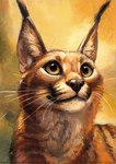 ambiguous_gender brown_body brown_eyes brown_fur ear_tuft feral fur nude simple_background solo tan_body tan_fur tuft whiskers kenket big_floppa caracal caracal_(genus) felid feline mammal bust_portrait painting_(artwork) portrait traditional_media_(artwork)