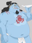 anthro asian_clothing belly big_belly blue_body clothing east_asian_clothing fundoshi japanese_clothing kemono male moobs overweight overweight_male simple_background solo underwear white_clothing white_fundoshi white_underwear bluewhale127 one_piece jinbe fish-men_(one_piece) marine 2022 3:4 hi_res