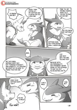 blush bodily_fluids chest_tuft dialogue grey_background male simple_background slightly_chubby slightly_chubby_male speech_bubble sweat text tuft risenpaw nintendo pokemon generation_3_pokemon generation_8_pokemon hisuian_form hisuian_typhlosion pokemon_(species) regional_form_(pokemon) zangoose absurd_res comic english_text greyscale hi_res monochrome url