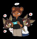 anthro clothing duo electronics female game_console heart_eyes heart_symbol male male/female simple_background transparent_background pipepo nintendo nintendo_switch nintendo_switch_lite cha_hieun kim_soohyun bear canid canine canis domestic_dog mammal alpha_channel