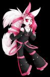 alternative_fashion anthro bondage_pants bottomwear clothed clothing cybergoth female fur goth hair looking_at_viewer open_mouth pants phat_pants pink_hair solo white_body white_fur lovelesskiax felid hybrid lagomorph leporid mammal rabbit alpha_channel hi_res