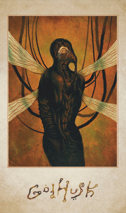 4_wings ambiguous_gender chrysalis hair horror_(theme) insect_wings looking_at_viewer multi_wing not_furry proboscis_(anatomy) solo text title translucent translucent_wings white_hair wings plastiboo godhusk the_innocent_(godhusk) angel animal_humanoid arthropod arthropod_humanoid humanoid insect insect_humanoid copyright_name english_text hi_res official_art