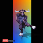 anthro fur hair horn male muscular muscular_anthro muscular_male nude simple_background solo kemonokun european_mythology greek_mythology mythology bovid bovine mammal minotaur 1:1 3d_(artwork) 3d_animation animated digital_media_(artwork) no_sound short_playtime webm