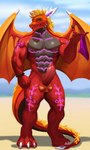 anthro balls genitals glowing glowing_tattoo holding_object male membrane_(anatomy) membranous_wings muscular muscular_male penis red_body solo tail tattoo wings pandarita mythology yasha_(swagd) dragon mythological_creature mythological_scalie scalie 3:5 hi_res