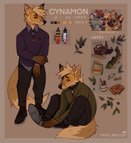 anthro biped black_clothing black_eyebrows black_footwear black_shoes blonde_hair blueberry_(fruit) bread brown_background chip_bag chips_(food) clothed clothing color_swatch countershade_face countershade_neck countershade_tail countershading dessert ear_piercing eyebrows food footwear fruit fully_clothed fur gender_symbol green_clothing green_shirt green_topwear group hair jewelry male male_symbol necklace piercing plant purple_clothing purple_shirt purple_topwear shirt simple_background sitting solo standing symbol tail tan_body tan_countershading tan_fur text topwear two_tone_tail waffle yellow_body yellow_fur nudelinooo cynamon_(dudelinooo) aquatic canid canine fish fox mammal 2020 artist_name digital_media_(artwork) english_text hi_res model_sheet
