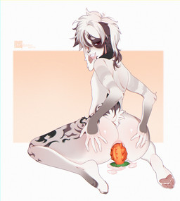 anal anal_fluids anal_penetration anthro anus blush bodily_fluids body_blush butt_blush dildo dildo_in_ass dildo_insertion hair half-closed_eyes hand_on_butt kneeling looking_back male multicolored_hair narrowed_eyes nude object_in_ass pawpads paws penetration sex_toy sex_toy_in_ass sex_toy_insertion smile solo tail sonyan lagomorph leporid mammal rabbit colored digital_drawing_(artwork) digital_media_(artwork) flat_colors hi_res