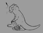 balls blush changing_clothing clothed clothing embarrassed genitals male partially_clothed resachii mammal mustelid otter hi_res monochrome sketch