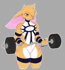 abs ambiguous_gender anthro exercise fur male muscular muscular_anthro simple_background solo thick_thighs weightlifting workout aronhilistix 0r0 lagomorph leporid mammal rabbit 2018 digital_media_(artwork) hi_res