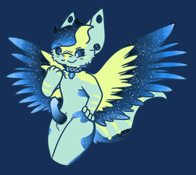 anthro chibi collar erection fur genitals hair male nude penis simple_background smile solo space striped_body striped_fur stripes transparent_background wings dragonbois sleeplesskiwi astro animal_humanoid humanoid mammal alpha_channel portrait three-quarter_portrait