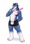 abs anthro biceps big_muscles biped black_nose blue_body blue_fur boxers_(clothing) clothed clothing countershade_fur countershading fur grey_hair hair kemono looking_at_viewer male muscular muscular_anthro muscular_male necktie pecs pink_eyes pink_necktie plantigrade scar simple_background smile solo standing topless triceps underwear white_background white_body white_countershading ralefov rale_(ralefov) canid canine canis mammal wolf 2017 digital_drawing_(artwork) digital_media_(artwork) hi_res