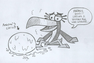after_birth animal_genitalia breath cloaca cloacal_prolapse dialogue egg female feral genitals looking_relieved oviposition prolapse solo talking_to_viewer text tongue toony seabthevortian cartoon_network my_gym_partner's_a_monkey lupe_toucan avian bird piciform toucan sketch spanish_text