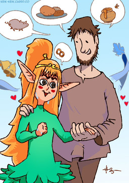 5_fingers ambiguous_feral ambiguous_gender arms_bent beard bell black_eyebrows black_eyes blue_body blue_feathers blue_ribbon blue_wings blush bodily_fluids bottomwear brown_beard brown_bottomwear brown_clothing brown_eyes brown_facial_hair brown_hair brown_pants brown_shirt brown_topwear circlet clothed clothed_female clothed_human clothed_humanoid clothed_male clothing digit_ring dot_eyes dress duo_focus eyebrows eyelashes eyes_closed facial_hair feathers female feral fingers fist flying food fully_clothed fully_clothed_human fully_clothed_male gold_circlet gold_hair_ring green_clothing green_dress group hair hand_holding hand_on_shoulder hearts_around_body humanoid_pointy_ears jewelry larger_human larger_male light long_hair male male_human nervous nervous_smile nervous_sweat not_furry orange_hair pants plant plate pointy_ears ponytail potato red_mouth ribbon_in_mouth ring shirt short_hair simple_eyes size_difference speech_bubble standing sweat tan_body tan_skin teeth text thought_bubble topwear trio vegetable walking wedding_ring wings keik-keik elf_comic elf_(merrivius) human_(merrivius) arthropod avian bee bird domestic_pig elf human humanoid hymenopteran insect mammal suid suine sus_(pig) 2025 colored digital_drawing_(artwork) digital_media_(artwork) english_description hi_res lighting shaded signature url