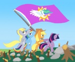 blue_body blue_feathers blue_fur cutie_mark equestrian_flag feathered_wings feathers female feral flag flag_raising fur group hair horn iwo_jima memorial multicolored_hair parody princess purple_hair rainbow_hair rock royalty soldiers_of_ww2 tail tree_stump two_tone_hair wings shutterflye friendship_is_magic hasbro my_little_pony mythology raising_the_flag_on_iwo_jima applejack_(mlp) derpy_hooves_(mlp) princess_celestia_(mlp) rainbow_dash_(mlp) twilight_sparkle_(mlp) earth_pony equid equine horse mammal mythological_creature mythological_equine pegasus pony unicorn winged_unicorn