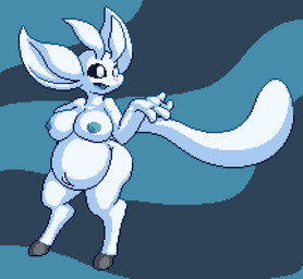 anthro areola belly big_belly big_breasts black_sclera blue_areola blue_background blue_mouth blue_nipples blue_tongue breasts female hooves navel nipples open_mouth open_smile outie_navel pink_nose pregnant pregnant_anthro pregnant_female simple_background smile solo tail thick_thighs three-quarter_view tongue white_body white_ears white_eyes white_tail isagoodfriend microsoft ori_(series) xbox_game_studios ori_(ori) guardian_spirit 2022 cel_shading colored digital_media_(artwork) hi_res pixel_(artwork) shaded