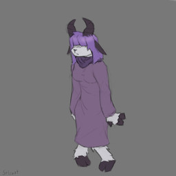 anthro clothed clothing female fur hair horn purple_body purple_fur purple_hair purple_scarf scarf solo standing selfoxt purple_the_goat(g54) bovid caprine goat mammal hi_res