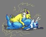 anal anal_penetration big_penis blue_body bodily_fluids bulge crying cum cum_drip cum_in_ass cum_inside cum_on_face dripping duo ejaculation electricity eyeless female feral forced genital_fluids genitals male male/female pain penetration penis rape sex tears yellow_body nintendo pokemon eeveelution generation_1_pokemon jolteon pokemon_(species) vaporeon hi_res