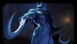 2024 abs anthro arm_wraps balls barazoku biceps big_muscles big_penis biped blurred_background canid canine canis claws cloak cloak_only clothing death_(puss_in_boots) digital_drawing_(artwork) digital_media_(artwork) dreamworks dual_wielding erection fur genitals glans glowing glowing_eyes grey_body grey_fur grin hi_res holding_object holding_weapon humanoid_genitalia humanoid_penis looking_at_viewer low-angle_view male mammal melee_weapon mezcal_(artist) muscular muscular_anthro muscular_male nipples pecs penis puss_in_boots_(dreamworks) red_eyes showing_teeth sickle smile solo standing teeth thick_thighs weapon wolf wraps