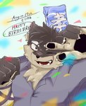 anthro eyebrows facial_scar fur gesture grey_body grey_fur hand_gesture male one_eye_closed pawpads scar solo thick_eyebrows v_sign wink meru_2112 lifewonders tokyo_afterschool_summoners moritaka_(tas) canid canine canis domestic_dog mammal