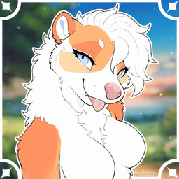 anthro big_breasts breasts female fluffy looking_at_viewer solo tongue tongue_out naughtystray mammal mustelid otter 1:1 absurd_res digital_media_(artwork) half-length_portrait hi_res portrait