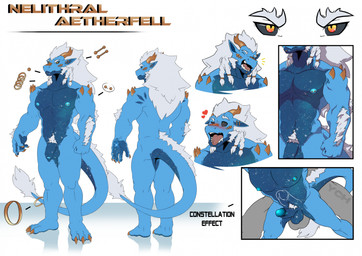 anthro balls blue_body blue_nipples countershade_torso countershading ear_piercing genitals hair horn humanoid_genitalia humanoid_penis male muscular muscular_anthro muscular_male nipple_piercing nipples nude penis piercing pubes sex solo star white_hair samaraka mythology nelithral_aetherfell dragon mythological_creature mythological_scalie scalie hi_res model_sheet