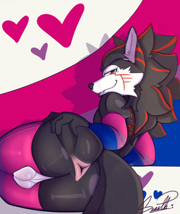 anthro anus balls bisexual_pride_colors black_body black_hair butt canine_ears clothing femboy genitals hair handwear leg_markings legwear lgbt_pride long_tail male male/male markings mitten_hands mittens multicolored_body multicolored_hair presenting presenting_anus presenting_balls presenting_hindquarters pride_color_flag pride_colors red_body red_eyes red_hair socks_(marking) solo stockings tail two_tone_hair white_balls white_head scarth_bonnie lgbt_pride_month ych_(character) canid canine canis mammal wolf absurd_res hi_res