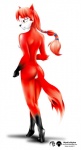 anthro biped breasts brown_eyes butt female fur hair knee_pit long_hair red_body red_fur red_hair side_boob solo standing tail text mysticalpha canid canine fox mammal digital_media_(artwork) hi_res url