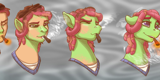 brown_hair dreadlocks female gender_transformation green_body green_eyes hair male mtf_transformation purple_eyes red_hair smoke smoking solo species_transformation transformation transformation_through_smoking tf-sential friendship_is_magic hasbro my_little_pony tree_hugger_(mlp) earth_pony equid equine horse human mammal pony 2016 hi_res