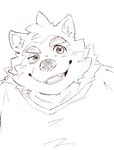 anthro eyebrows looking_at_viewer male smile smug solo thick_eyebrows heylaw21 lifewonders live_a_hero mokdai canid canine canis domestic_dog mammal bust_portrait portrait sketch