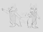 ambiguous_gender anthro duo fur gesture hand_gesture pointing simple_background standing mazarku canid canine canis mammal wolf 4:3 absurd_res digital_media_(artwork) hi_res monochrome sketch