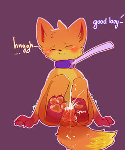 anthro balls blush blush_lines bodily_fluids collar collar_pull cum cum_drip cum_on_feet cumshot dripping ejaculation eyes_closed feet genital_fluids genitals knot leash leashed_collar male pawpads paws shaking solo trembling snoiifoxxo firefox mozilla kit_(mozilla_firefox) canid canine fox mammal 5:6 hi_res