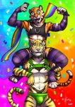 anthro clothing duo eyewear glasses harness jockstrap leggings legwear lgbt_pride male pride_color_flag pride_colors underwear hufnaar hufnaar_(character) ulbrek felid mammal pantherine tiger hi_res