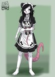 anthro black_body black_eyes black_fur black_hair clothing female fur gloves grey_body grey_fur hair handwear maid_uniform pink_fingers solo uniform white_body white_fur spike_the_furry kia_(spikethefurry) american_opossum mammal marsupial hi_res