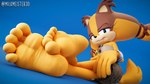 5_toes anthro barefoot blue_background blue_eyes clothed clothing feet female foot_focus fur humanoid_feet looking_at_viewer lying on_side orange_body orange_fur plantigrade simple_background soles solo toes milkmeister3d sega sonic_boom sonic_the_hedgehog_(series) sticks_the_jungle_badger badger mammal mustelid musteline 16:9 2024 3d_(artwork) 4k absurd_res digital_media_(artwork) hi_res widescreen