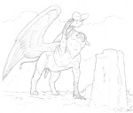 4_toes ambiguous_gender avian beak claws feathered_wings feathers feet feral fur graphite_(artwork) greyscale gryphon holding_object magic meanybeany monochrome mythological_avian mythological_creature mythology outside pencil_(artwork) quadruped solo tail toes traditional_media_(artwork) wings