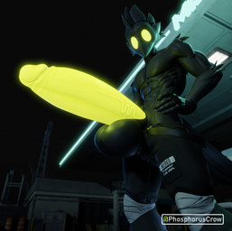 abs anthro athletic athletic_anthro athletic_male balls beak biceps big_balls big_penis black_balls black_body black_feathers bottomwear bottomwear_down clothed clothing feathers fingerless_gloves genitals glans gloves glowing glowing_eyes glowing_genitalia glowing_penis green_eyes green_penis hands_on_hips handwear huge_balls huge_penis humanoid_genitalia humanoid_penis hyper hyper_genitalia hyper_penis looking_at_viewer looking_down male pants pants_down partially_clothed pecs penis solo topless phosphoruscrow valorlynz_(modeler) ryze_(phosphoruscrow) avian bird corvid corvus_(genus) crow oscine passerine 3d_(artwork) digital_media_(artwork) hi_res