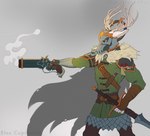 5_fingers anthro antlers clothed clothing fingers gun holding_gun holding_object holding_ranged_weapon holding_weapon horn male ranged_weapon solo weapon etsu_cuprumfox 2021 digital_media_(artwork) hi_res