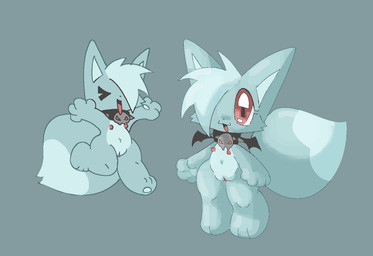anthro blue_body blue_fur chibi clitoris collar female flat_chested fur genitals hair navel nipples nude red_eyes solo standing vulva white_hair young young_anthro young_female clockstops3am conditional_dnp canid canine fox mammal blue_theme cool_colors