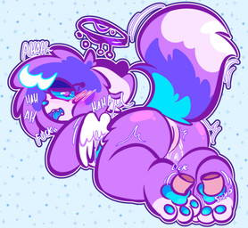 anthro back_wings bodily_fluids cum disembodied_tongue feet female foot_fetish foot_lick foot_play genital_fluids genitals halo licking moan orgasm orgasm_face pawpads paws profanity small_wings sparklefur ticklegasm tickling tickling_feet tongue tongue_out vulva wings conditional_dnp tuvandalist nora_(tuvandalist) canid canine canis domestic_dog mammal hi_res trans_(lore)