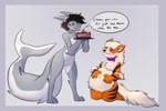 anthro belly belly_expansion bloated cake collar dessert duo eating expansion feedee feeder feederism feeding female fluffy food force_feeding forced holding_belly inflation male male/female multicolored_body nude purple_collar questionable_consent shark_tail simple_background stuffing tail text thick_tail two_tone_body uncomfortable white_belly daisiebelly nintendo pokemon arcanine fish generation_1_pokemon great_white_shark mackerel_shark marine pokemon_(species) shark white_shark absurd_res english_text hi_res