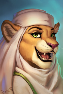 anthro fangs female fur green_eyes looking_at_viewer open_mouth simple_background smile solo teeth dimonis felid lion mammal pantherine colored digital_drawing_(artwork) digital_media_(artwork) hi_res portrait shaded