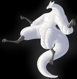 ambiguous_gender anthro big_tail black_background black_feet black_hands blue_eyes creases featureless_crotch feet folds glistening glistening_body inflatable looking_at_viewer puffy seam_(sewing) simple_background smile solo tail thick_neck white_body white_tail malevolified alteia_(species) animate_inanimate living_inflatable 2018 hi_res