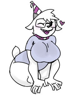 5_fingers anthro belly big_breasts big_butt black_nose blush bottomless bottomless_anthro bottomless_female breasts butt cartoon_freckles clothed clothing collar curvy_figure eyelashes eyewear facial_tuft female fingers freckled_face freckles fur glasses hat headgear headwear heart_symbol horn huge_breasts huge_butt huge_thighs humanoid_hands leaning leaning_forward long_eyelashes looking_at_viewer one_eye_closed party_hat pink_collar rectangular_glasses seductive shirt simple_background simple_eyes smile smiling_at_viewer solo t-shirt teeth thick_thighs topwear tuft voluptuous voluptuous_anthro voluptuous_female wearing_collar wearing_glasses white_background white_body white_fur wink winking_at_viewer lostwisdom abby_(kentaromide) bovid caprine goat mammal colored shaded trans_(lore) trans_woman_(lore)