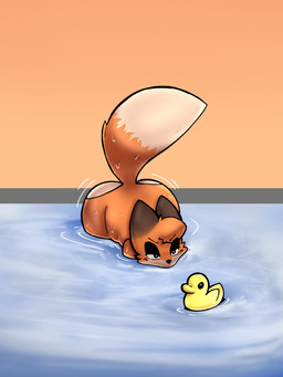 anthro ass_up bathing bathtub big_butt black_ears butt ears_up femboy fur huge_butt male multicolored_body multicolored_fur multicolored_tail nude nude_anthro nude_male raised_tail showering solo tail water wobble marcz csyberdesk canid canine fox mammal 3:4 hi_res