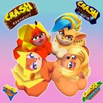 anthro big_breasts big_butt blonde_hair breasts butt daart2341 female fur green_eyes group hair huge_breasts huge_butt looking_at_viewer multicolored_hair rear_view side_by_side activision crash_bandicoot_(series) crash_bandicoot_4:_it's_about_time crash_boom_bang! pirate_tawna tawna_bandicoot bandicoot mammal marsupial 1:1 digital_media_(artwork) hi_res